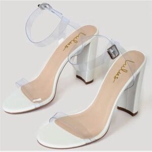 Lulu’s JAC White Clear Ankle PVC Strap Heels Size 10